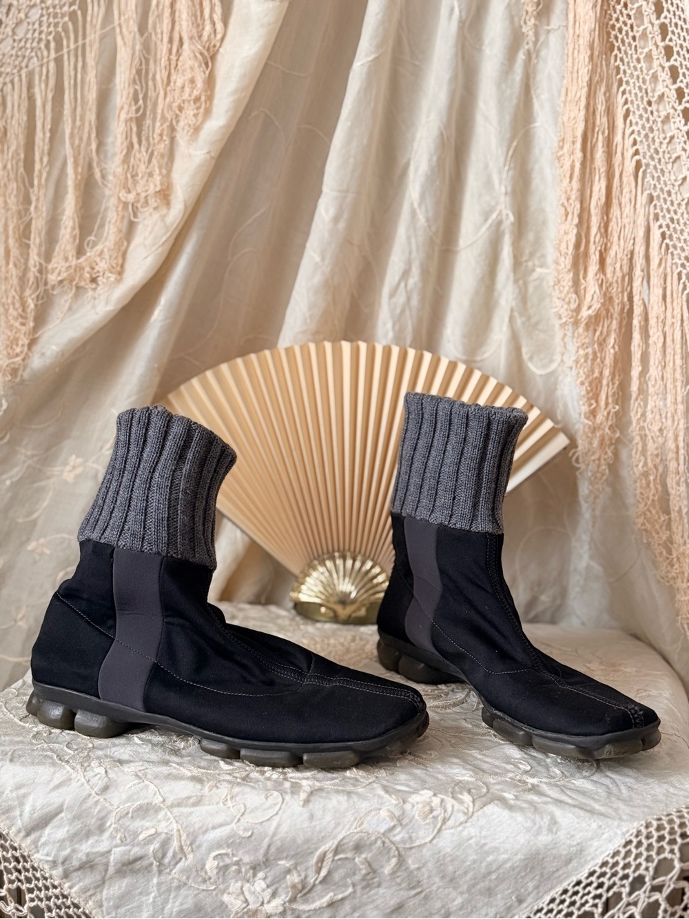 Vintage Miu Miu ribbed cloth slip-on technical sock like sneakers trainers
